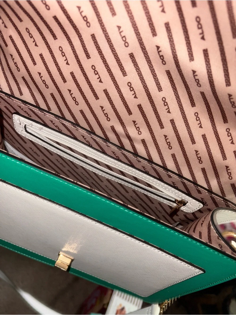 Aldo Pink, Green & White Colorblock Top-Handle Satchel/ Crossbody Purse